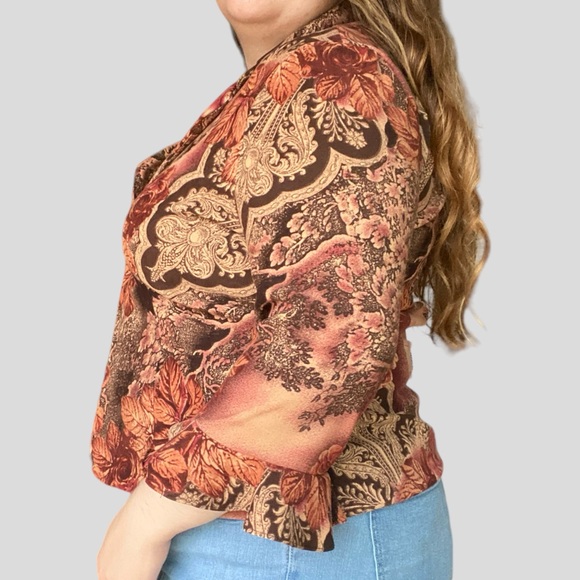 Vintage y2k grunge fairy earthy roses frilly sleeves collared blazer - Picture 5 of 6